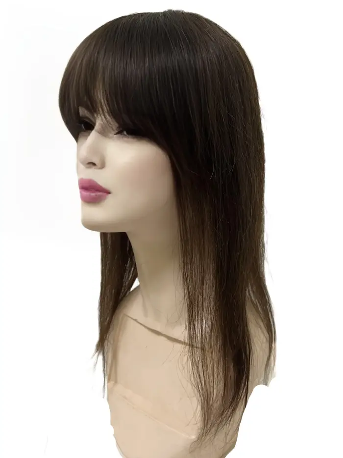 Toppers de cheveux humains épais pour femmes avec frange de poupée longue 45 cm 60g couverture de postiche naturelle