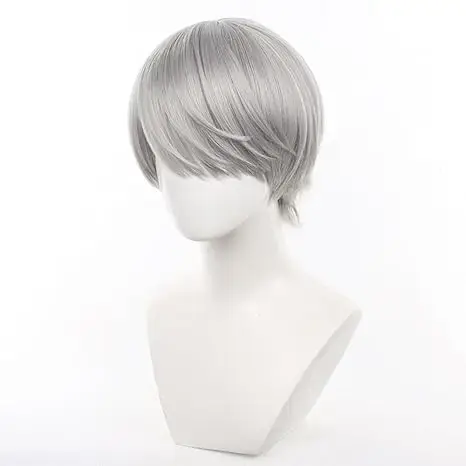 Perruque Anime Yu Narukami grise en forme de bol