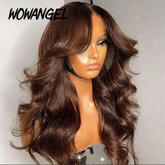 Perruque Lace Frontal wig transparente, cheveux ondulés, 30 pouces, 13x4 HD, brun, couleur chocolat,