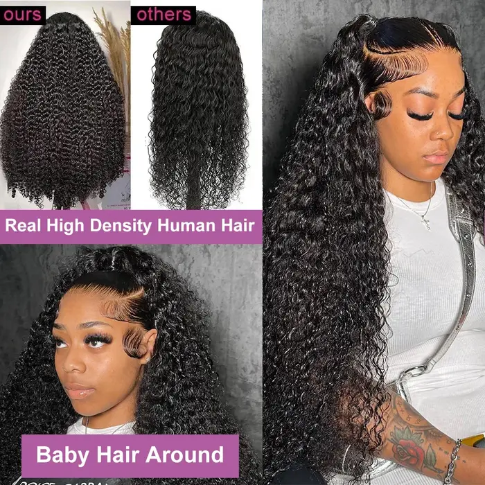 Perruque Brésilienne Naturelle Bouclée, Cheveux Deep Wave, 13x6 HD, 30 36 40 Pouces, Densité 250, po
