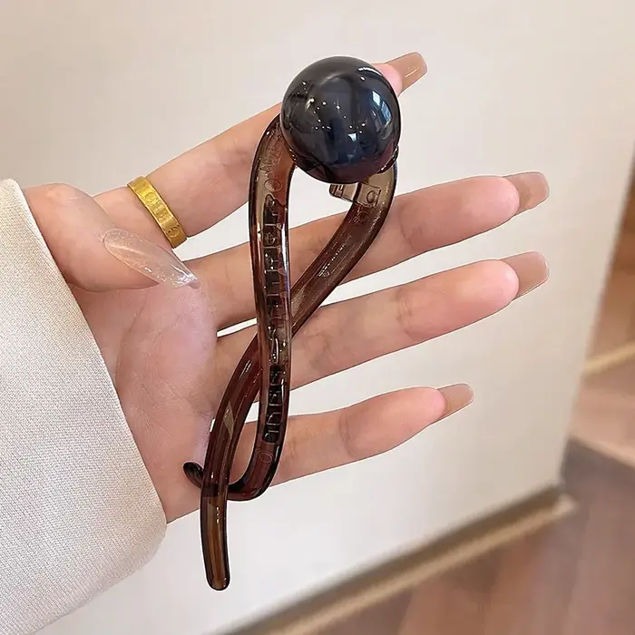 Pince à cheveux torsadée à la mode, ligne de perles de café simple, pince à tête arrière, pince requ