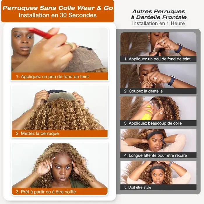 Perruque Bob Lace Front Wig naturelle sans colle