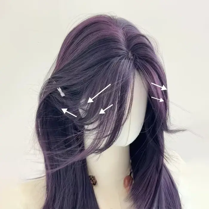 Ashely Perruque violet foncé femme 22 pouces cheveux longs rideau frange couches Nature cheveux raid