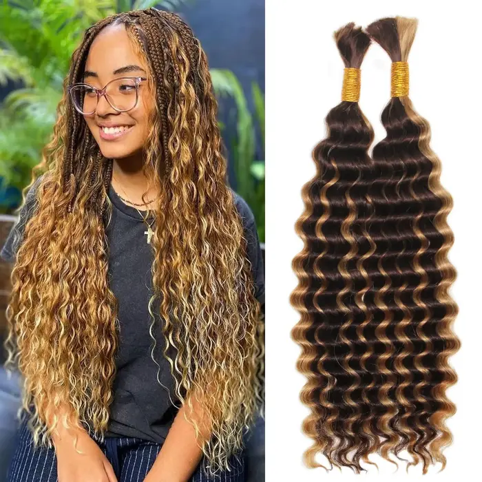 Cheveux humains à tresser style bohème 4/27, ondulés profonds, en vrac, sans trame, extensions de cheveux bouclés pour tresses bohèmes