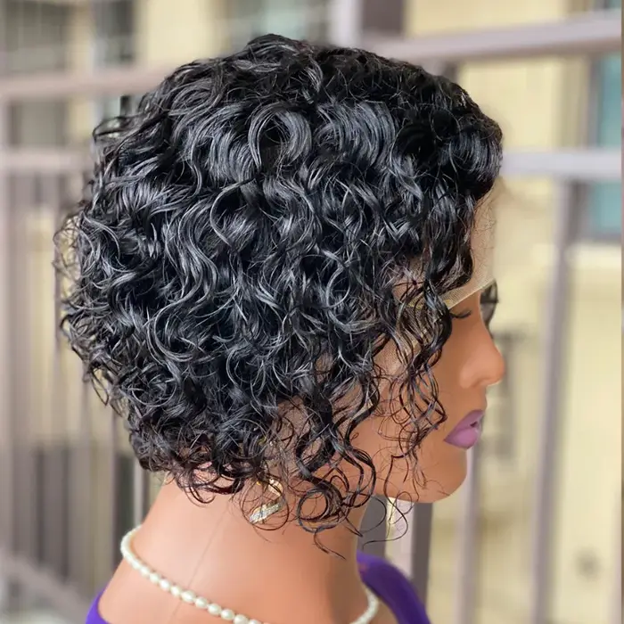 Perruque coupe Pixie bouclée brésilienne Remy