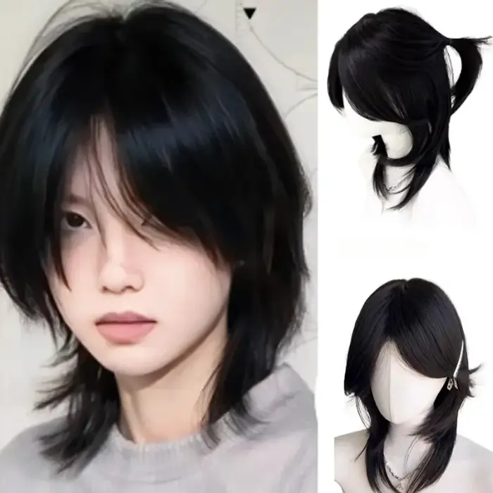 Perruque courte noire Cos Anime japonais Cosplay
