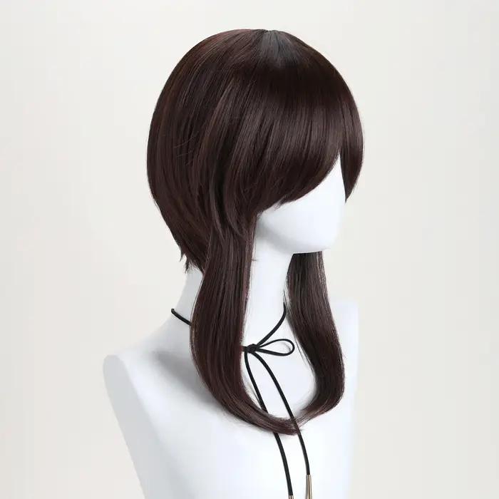 Perruque courte et droite synthétique marron pour femme