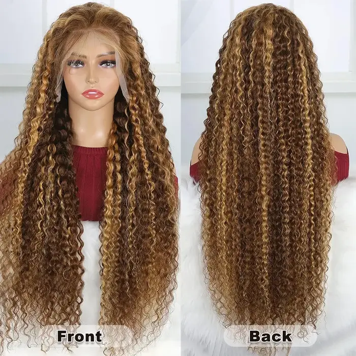 Perruque Full Lace Wig sans colle naturelle Remy, cheveux bouclés, balayage piano ombré, 13x6 HD, 13