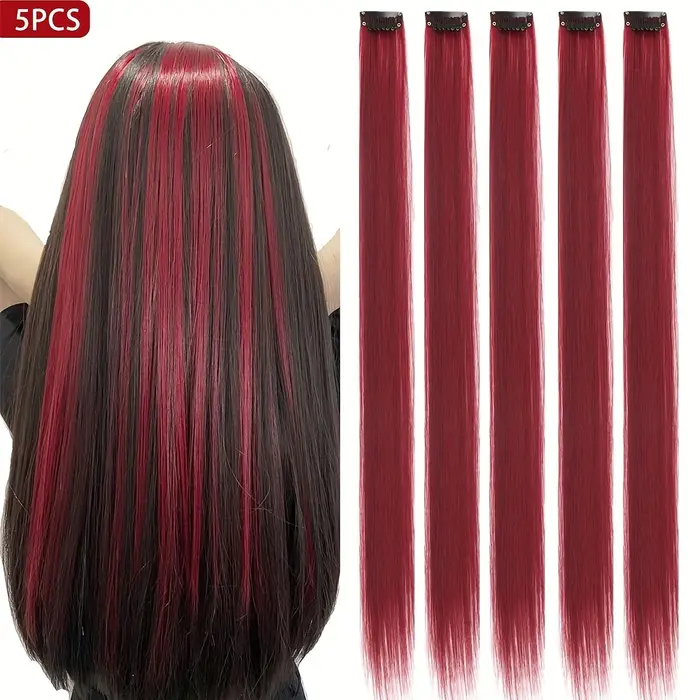 5 pièces/ensemble cheveux longs raides dans les Extensions pince synthétique