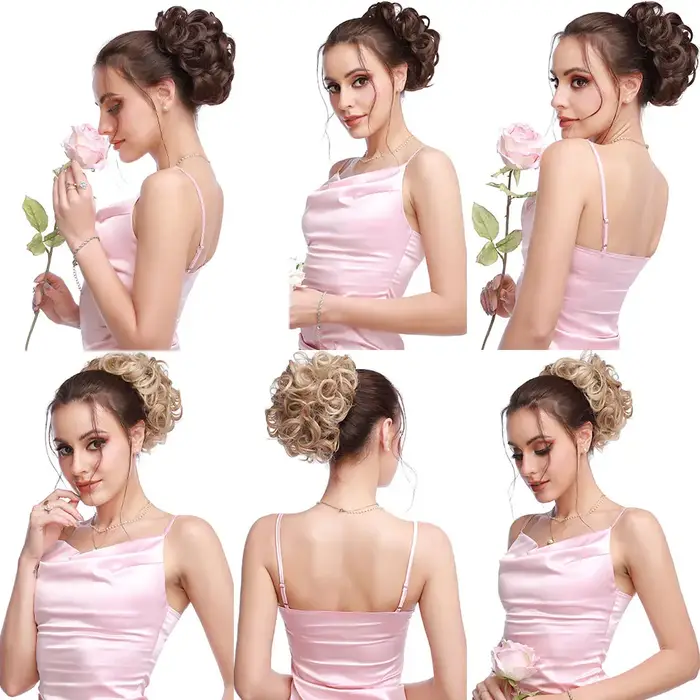 BENEHAIR cheveux synthétiques Chignon brun blond bouclés
