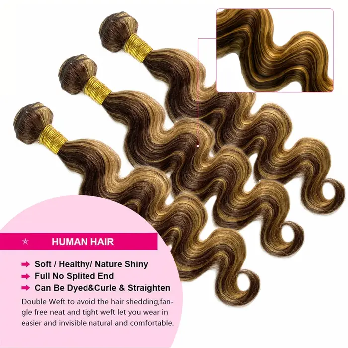 Faisceaux à reflets avec fermeture frontale brésilienne vague de corps Ombre Blonde cheveux humains Tissage Bundle