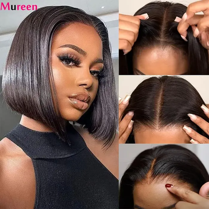 Perruque Bob sans colle Mureen Straight Wear And Go pour femmes, prête à porter, 100% cheveux humain