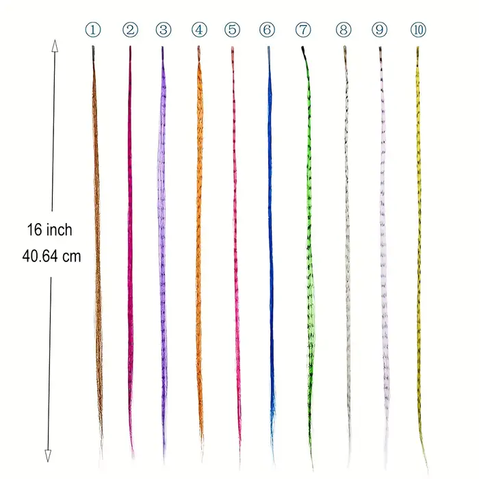 Extensions de cheveux en plumes vibrantes, 10 brins, 10 couleurs, 16 pouces, kit de plumes de cheveu