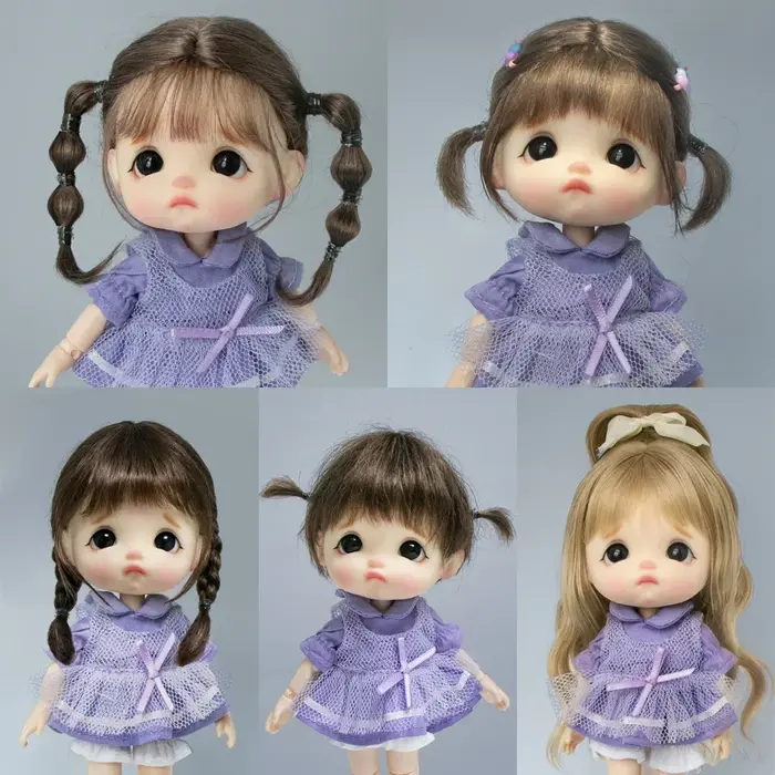 Queue de cheval cheveux étudiant chignon mignon tressé frange mohair mi-attaché doux perruque updo pour Ob11 1/8 1/12 BJD poupée accessoires 5-6 pouces