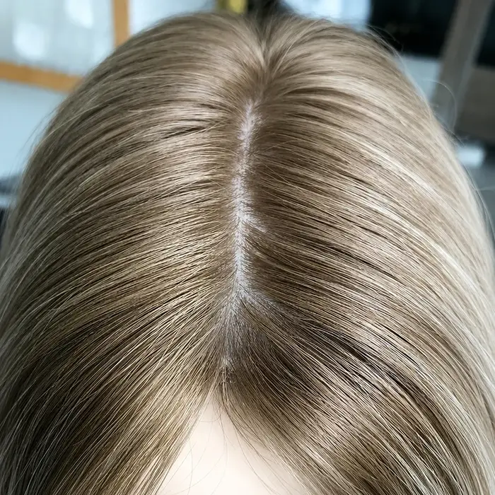 Perruque médicale blonde ombrée pour femmes avec cheveux européens vierges