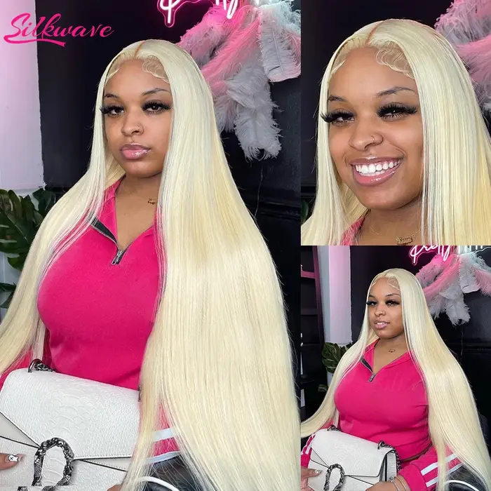 Silkwave HD Transparent 613 Blonde droite 13x4 13x6 dentelle frontale perruques de cheveux humains p
