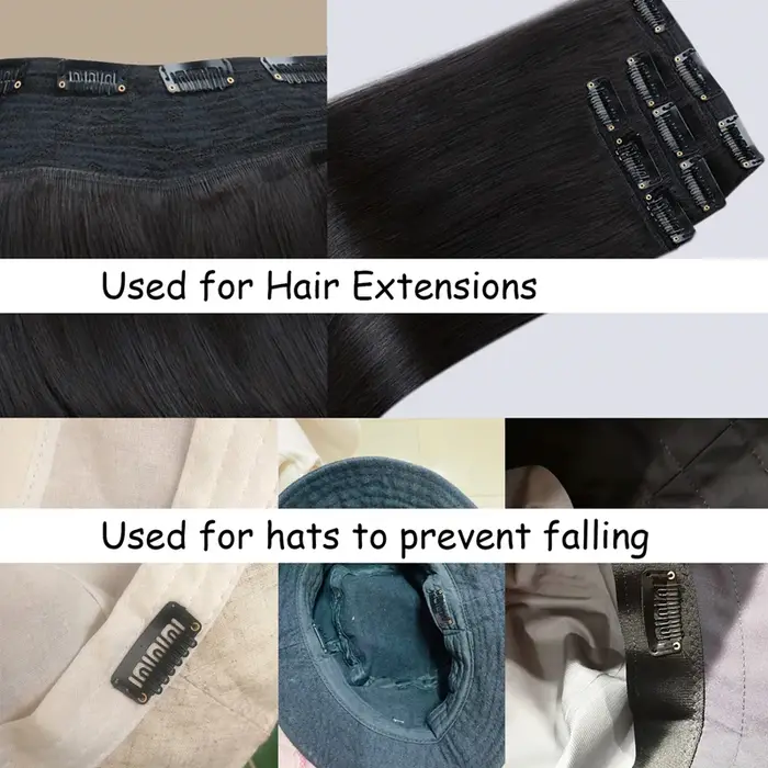 20/40 pièces 9 dents Beige/marron/noir Extensions de cheveux Clips Extension de cheveux perruques Sn