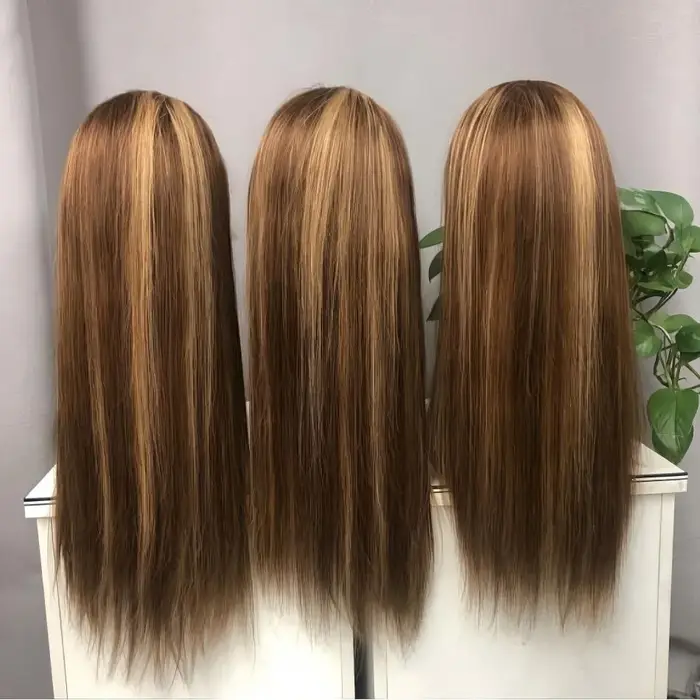 Perruque 427 Highlight en Cheveux Humains, Perruque Frontale HD 13x6 en Dentelle, Cheveux Raides, 30