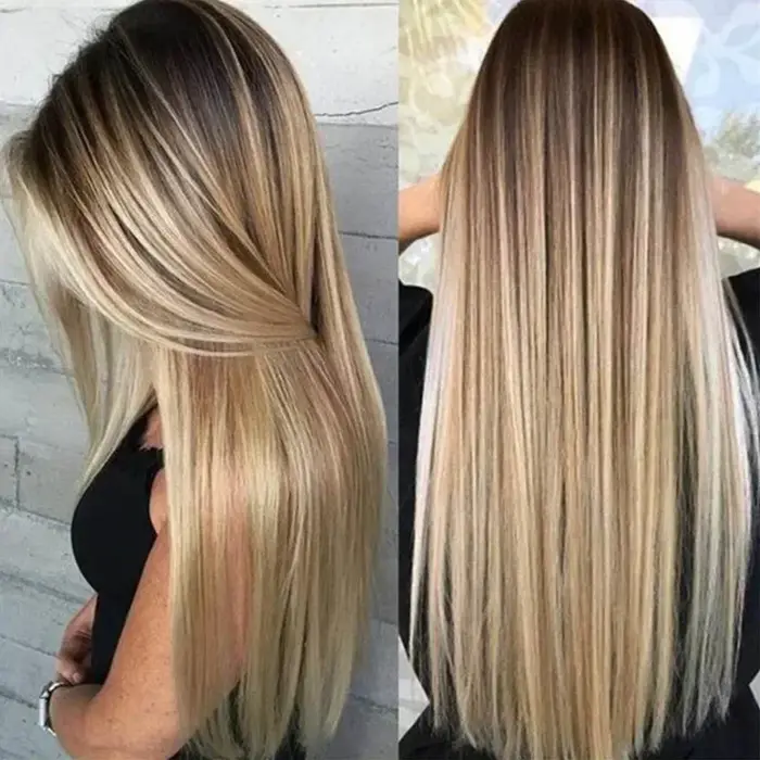 Perruque longue et lisse naturelle pour femmes