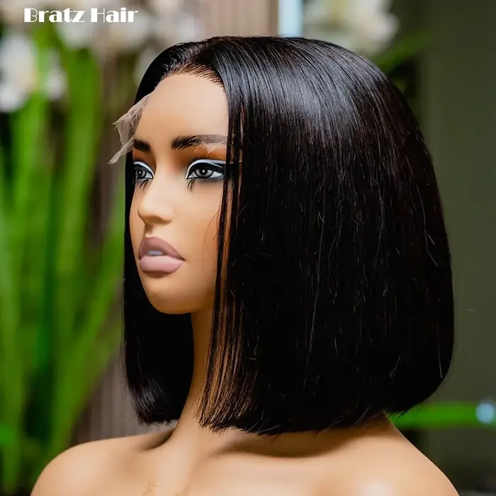 Perruques Bob 5x5 à fermeture naturelle noire, super double drawn, lisses comme des baguettes, 100% 