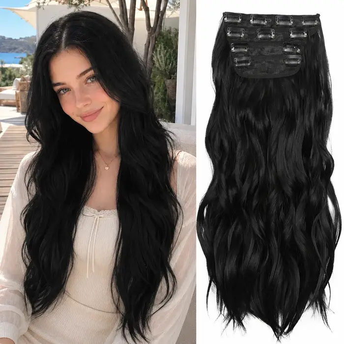 Extensions de cheveux synthétiques à clips, 11 couleurs, longues et ondulées, 4 pièces/ensemble, 11 