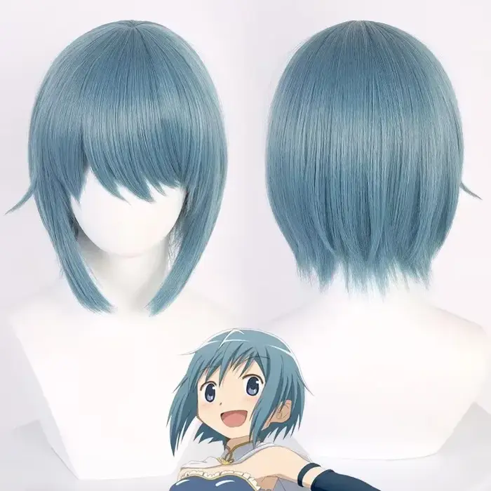 Perruque de Cosplay Anime Miki Sayaka, 30cm, cheveux courts bleu gris, perruques synthétiques résist