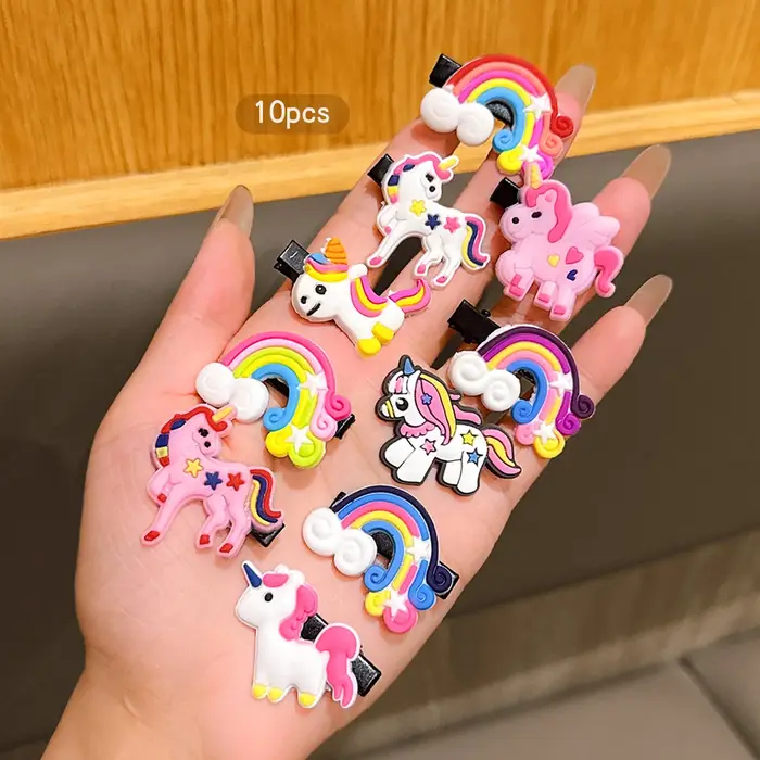 10 pinces à cheveux poney arc-en-ciel