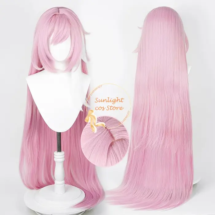Perruque Cosplay Longue Rose avec Frange, Cheveux Synthétiques, Halloween Elysia Anime Cos, Bonnet, 