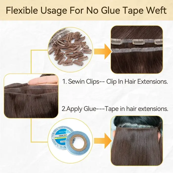 Bande injectée dans les Extensions de cheveux Invisible longue bande PU trame paquets de cheveux hum