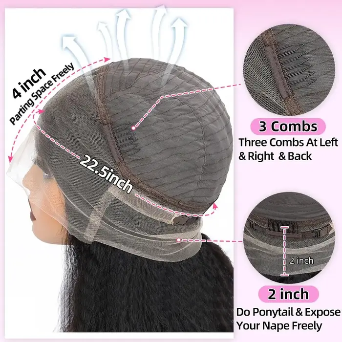 Perruques Lace Front Kinky Straight de 40 pouces en cheveux humains, densité 250%, avec dentelle HD