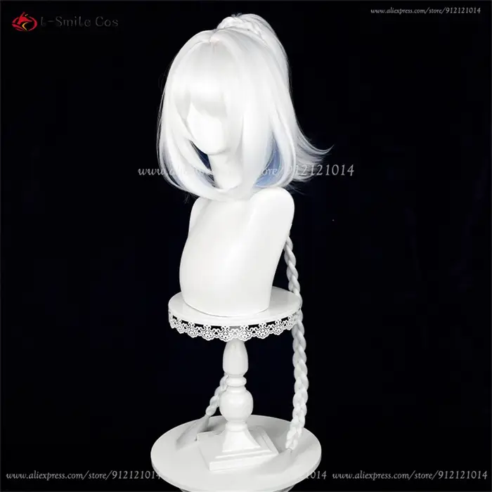 Mualani Cosplay perruque 110 cm de Long tressé blanc bleu perruques mixtes Meztli