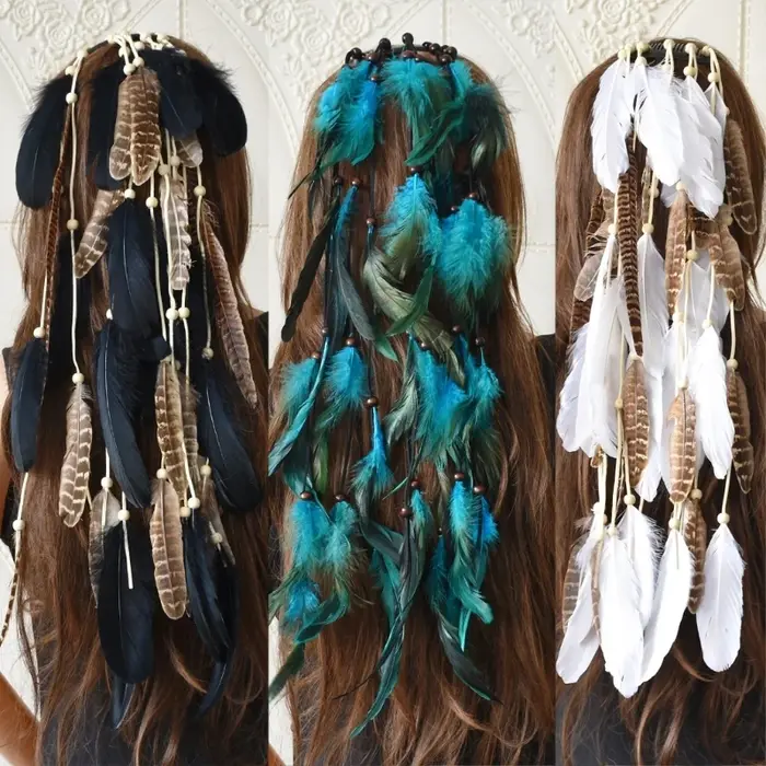 Peigne à cheveux en plumes colorées pour femmes