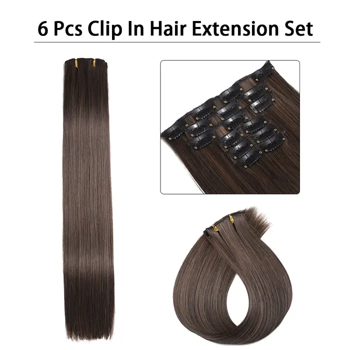 Extensions de cheveux synthétiques longues et lisses de 24 pouces