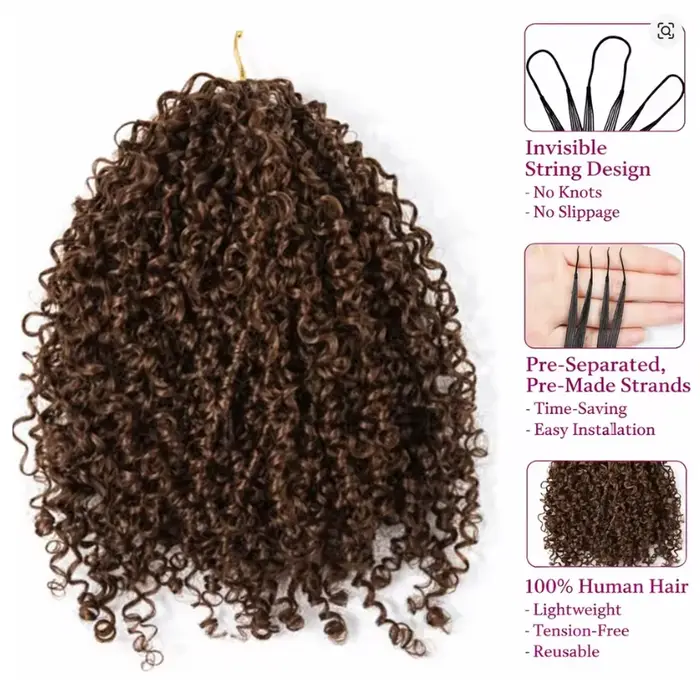 Cheveux humains bouclés en spirales petites, pré-séparés, sans nœuds, pour crochet – Miracle Knot # 