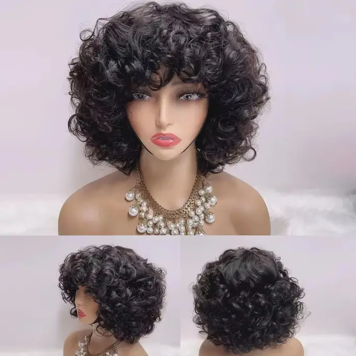 250% rebondissant bouclés Bob perruques de cheveux humains lâche