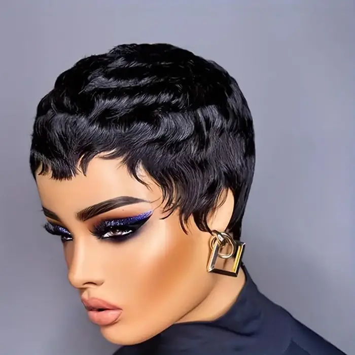 Perruques pour femmes noires coupe lutin perruques de cheveux humains pour les femmes usage quotidie