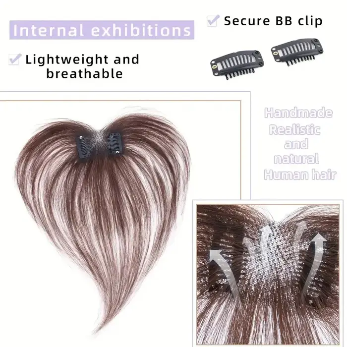 Perruque femme avec frange qui ajoute du volume en vrais cheveux humains pour couvrir le haut et la ligne