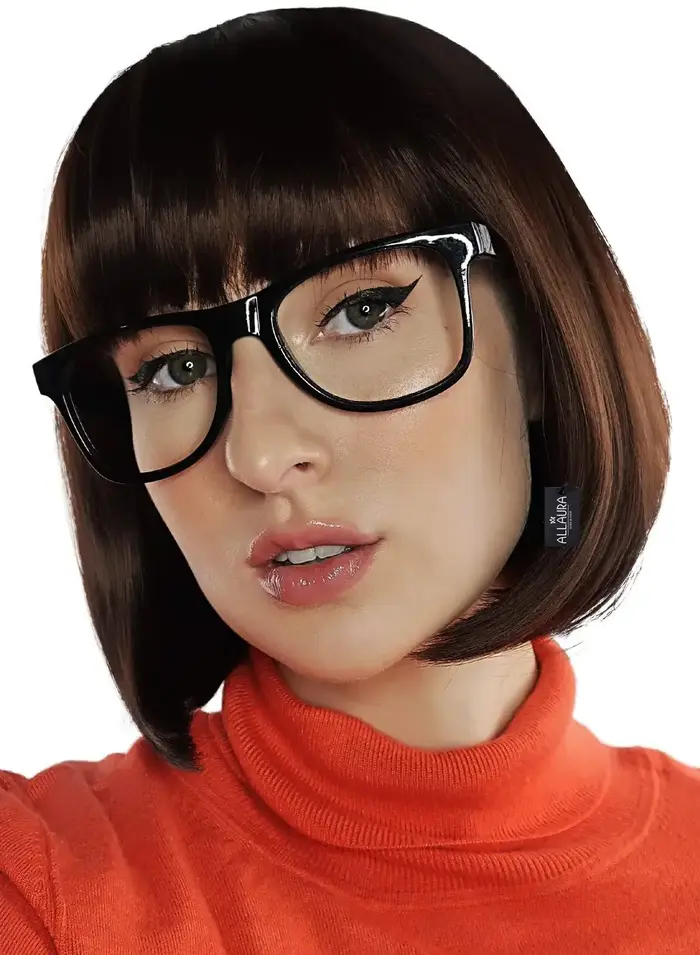 Perruque Bob brune Perruque Velma et lunettes - Velma pour femmes adultes Perruque Flapper Cosplay V