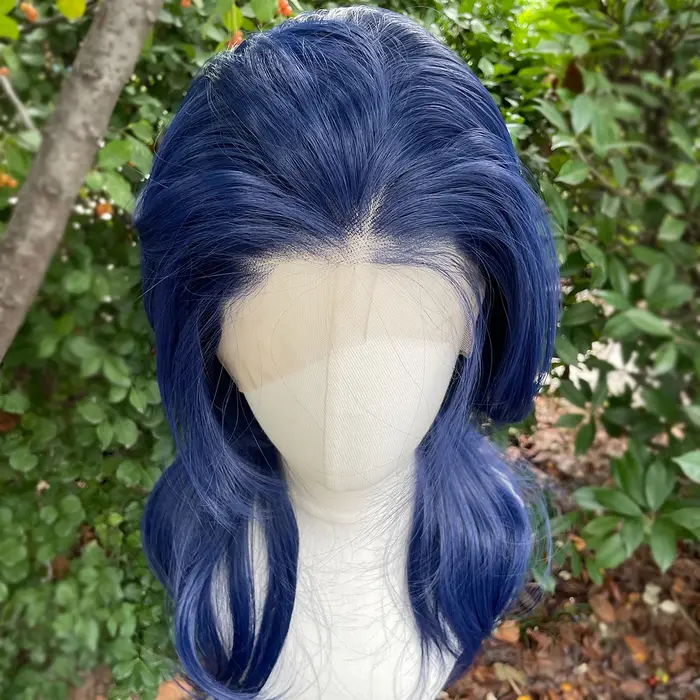 Perruques Lace Front Synthétiques pour Hommes et Femmes, Rocker Cosplay, Bleu Foncé, 13x4, Longueur 