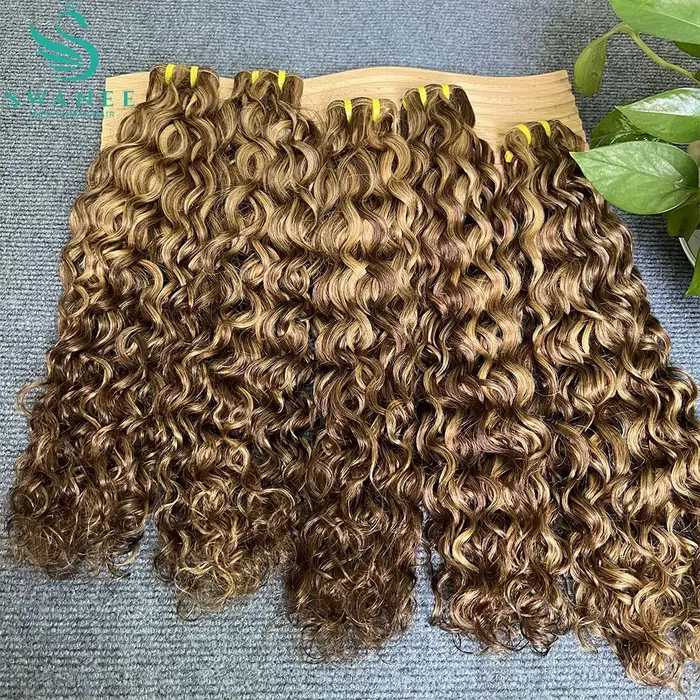 P4/27 vague d'eau mettre en évidence brun foncé et blond miel paquets de cheveux humains