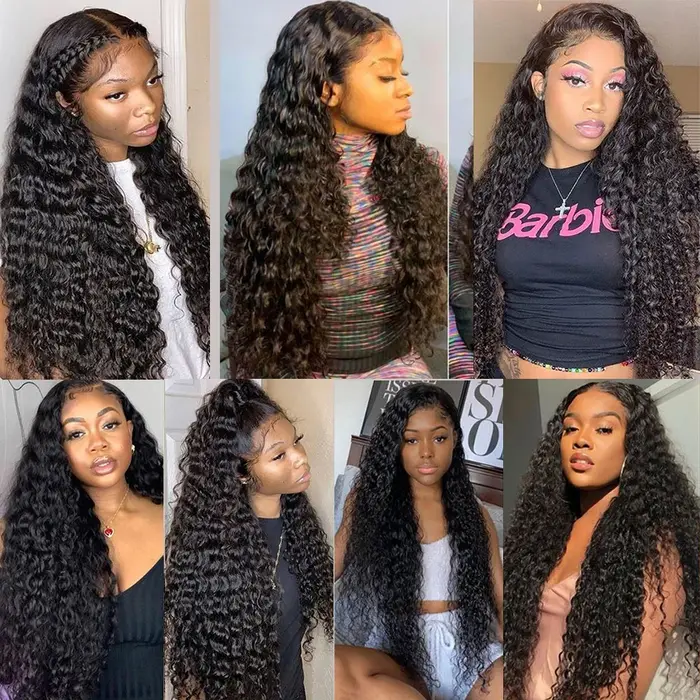 Bundles de cheveux brésiliens Deep Wave, dentelle transparente HD, extensions de cheveux humains, fermeture à franges, 13x6, 13x4, 6x6, 5x5