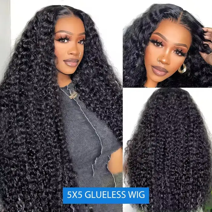Perruque Cheveux Humains Ondulés Profonds 5x5 HD Lace Closure Bouclée Sans Colle Prête à Porter 4x4