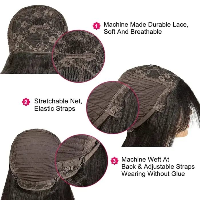 Perruque soyeuse cheveux humains pleine Machine faite droite 100% perruques de cheveux humains avec