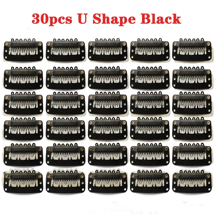 Extensions de cheveux humains en forme de U/T, 30 pièces/lot, Clips pour perruque, frange, fermeture