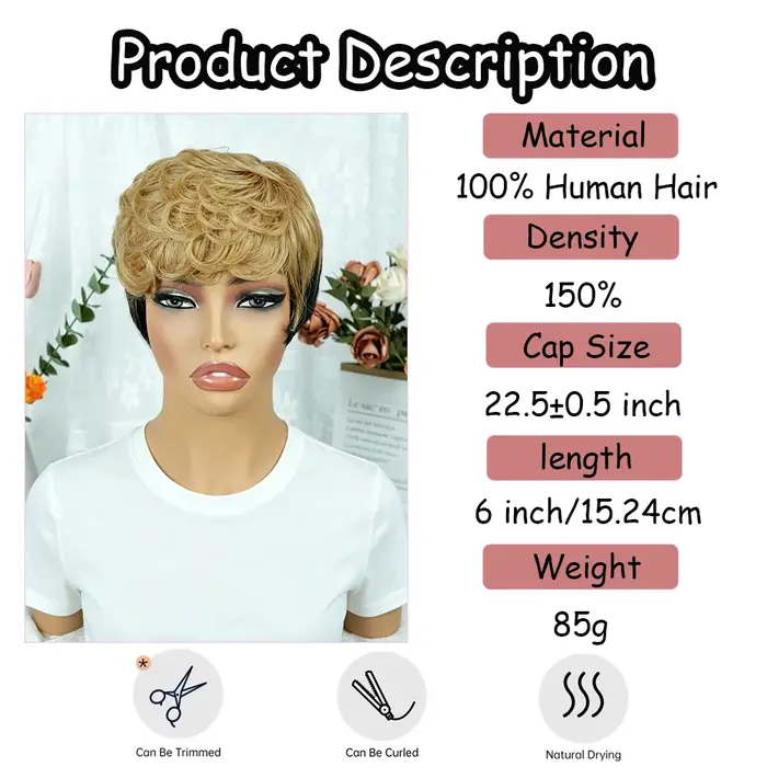 Afro crépus bouclés Bob perruque cheveux humains noir Champagne couleur