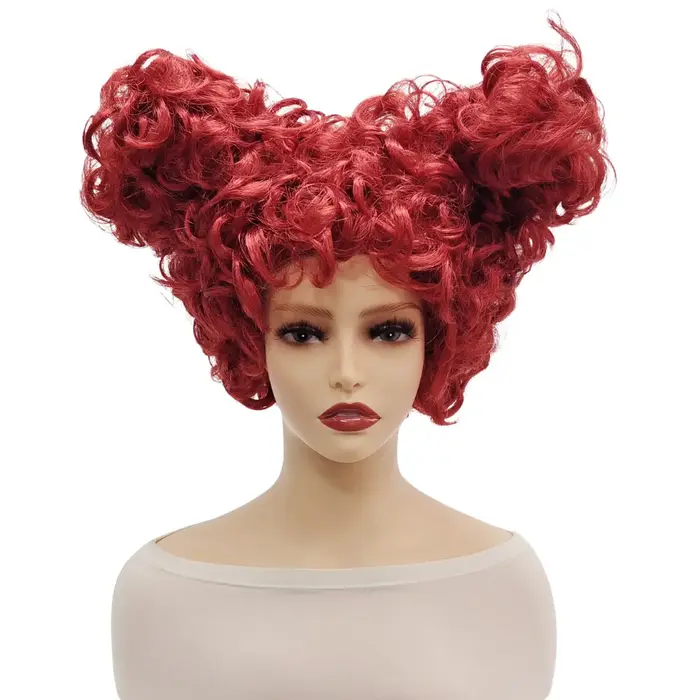 Perruque rouge bouclée inspirée de la Reine Rouge, postiche synthétique pour cosplay d'Alice au pays