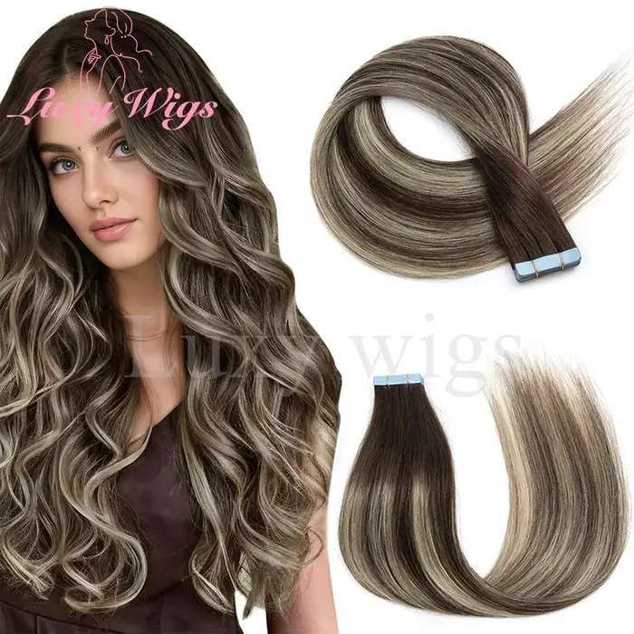 Mèches Blonde bande dans les Extensions de cheveux cheveux humains droite noir blond sans couture PU peau trame bande dans les Extensions de cheveux 20 pièces