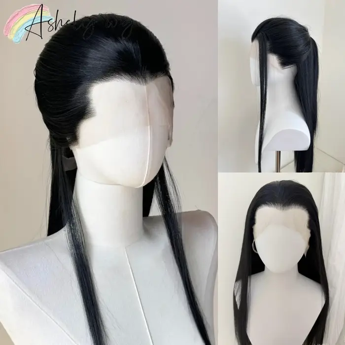 Ashely Widow's Peak Wig – Perruque synthétique noire à dentelle frontale 26 pouces 13*4