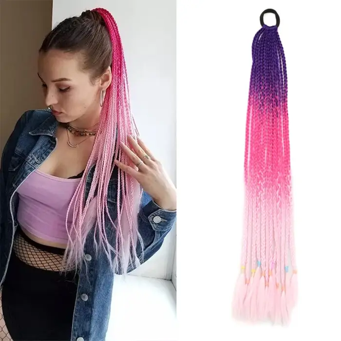 Extensions de cheveux tressés colorés avec bandes en caoutchouc
