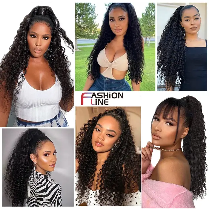 Extensions de faux cheveux synthétiques 30 pouces de Long crépus bouclés cordon queue de cheval pince organique en